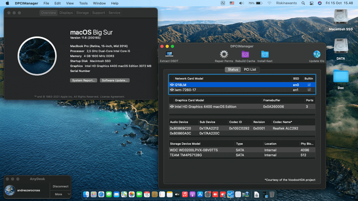 Success Hackintosh macOS Big Sur 11.6 Build 20G165 at Lenovo T440